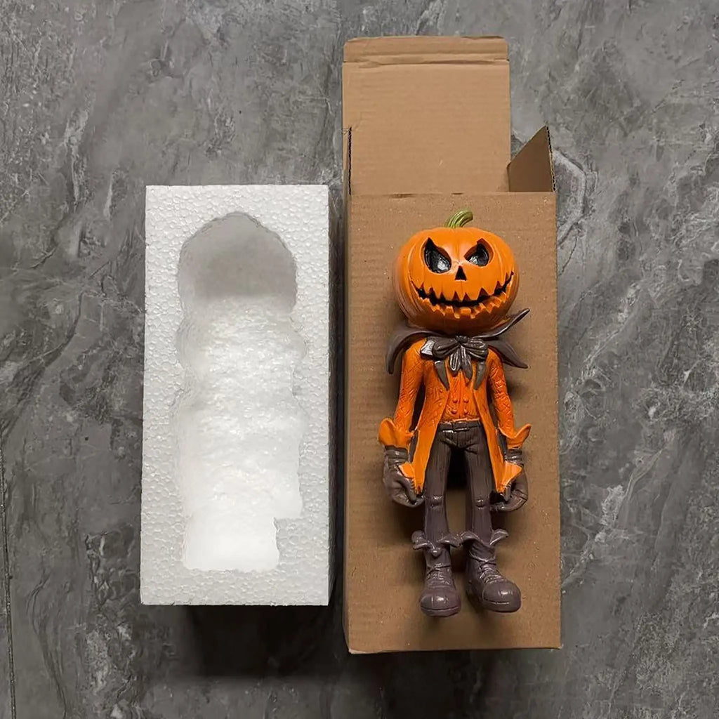 Halloween Pumpkin Man Figurine – Spooky Resin Decor