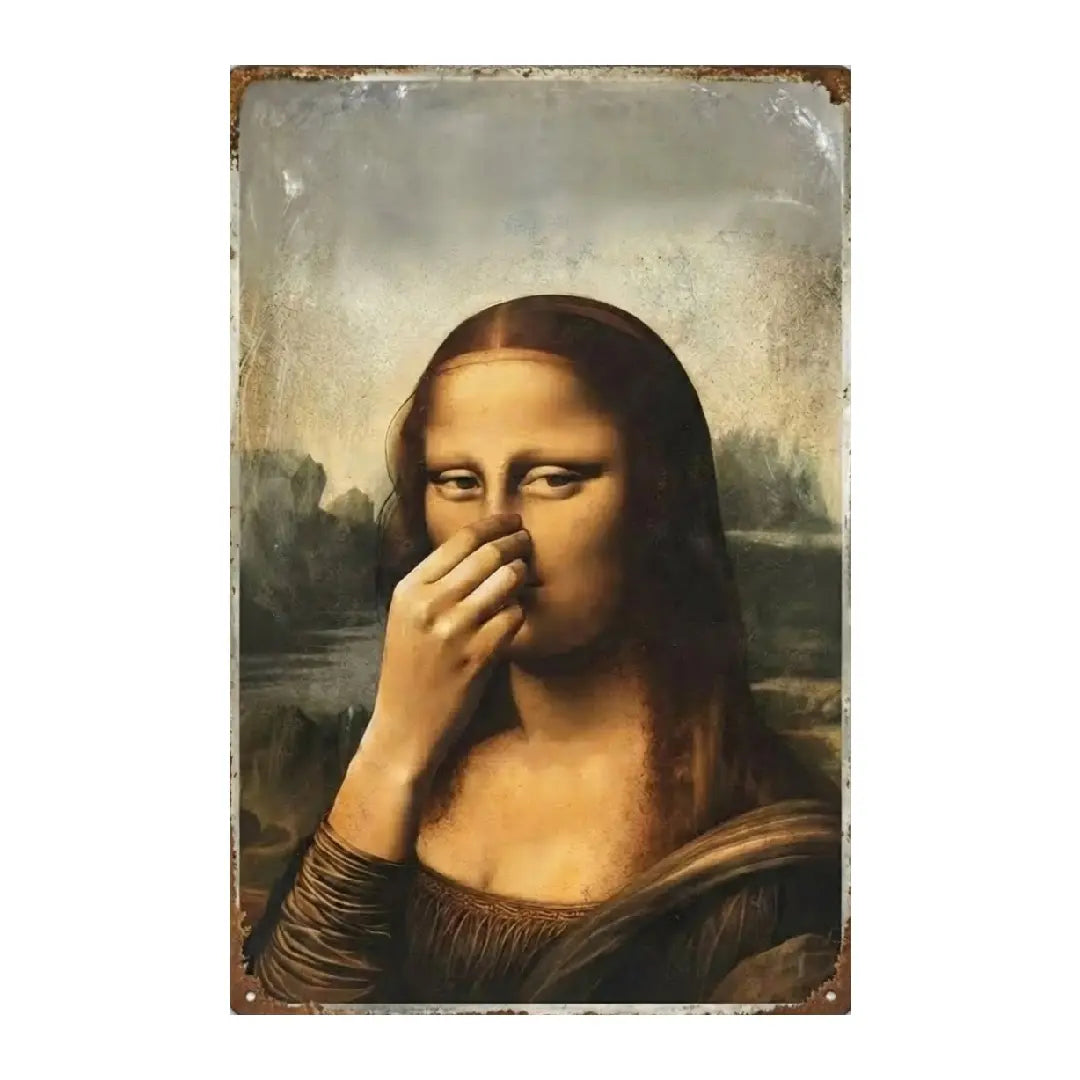 Funny Mona Lisa Bathroom Metal Sign – Vintage Wall Decor