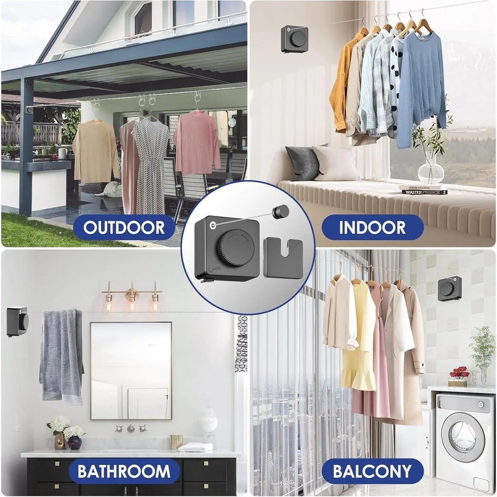 Wall-Mounted Retractable Clothesline – 15.6FT Lockable Drying Line