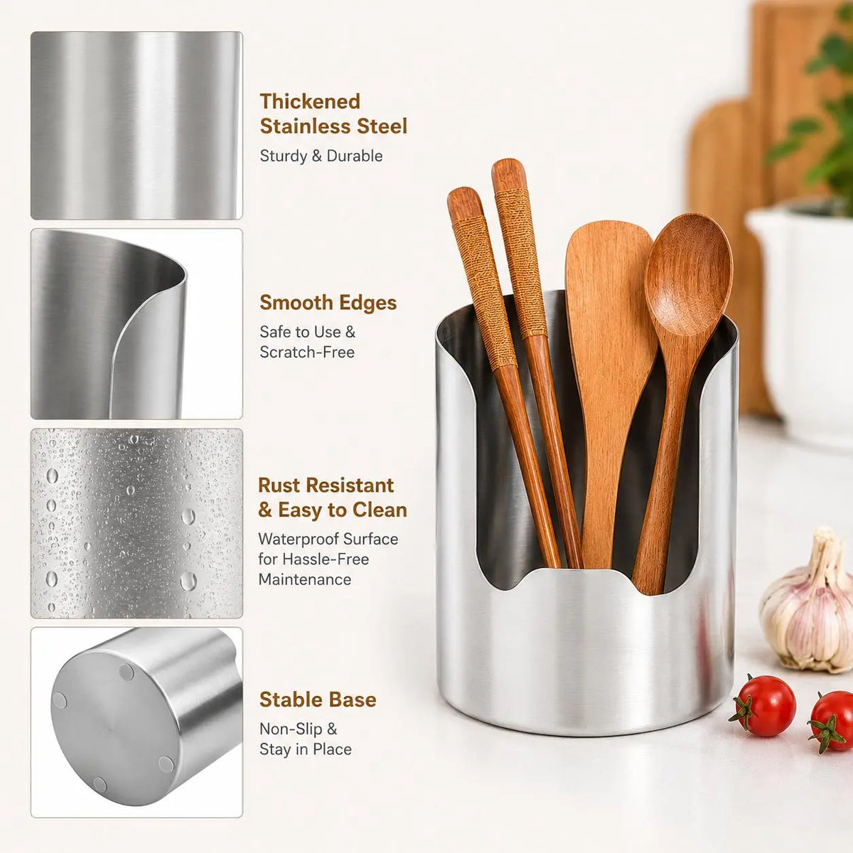 Stainless Steel Kitchen Utensil Holder – Countertop Organizer
