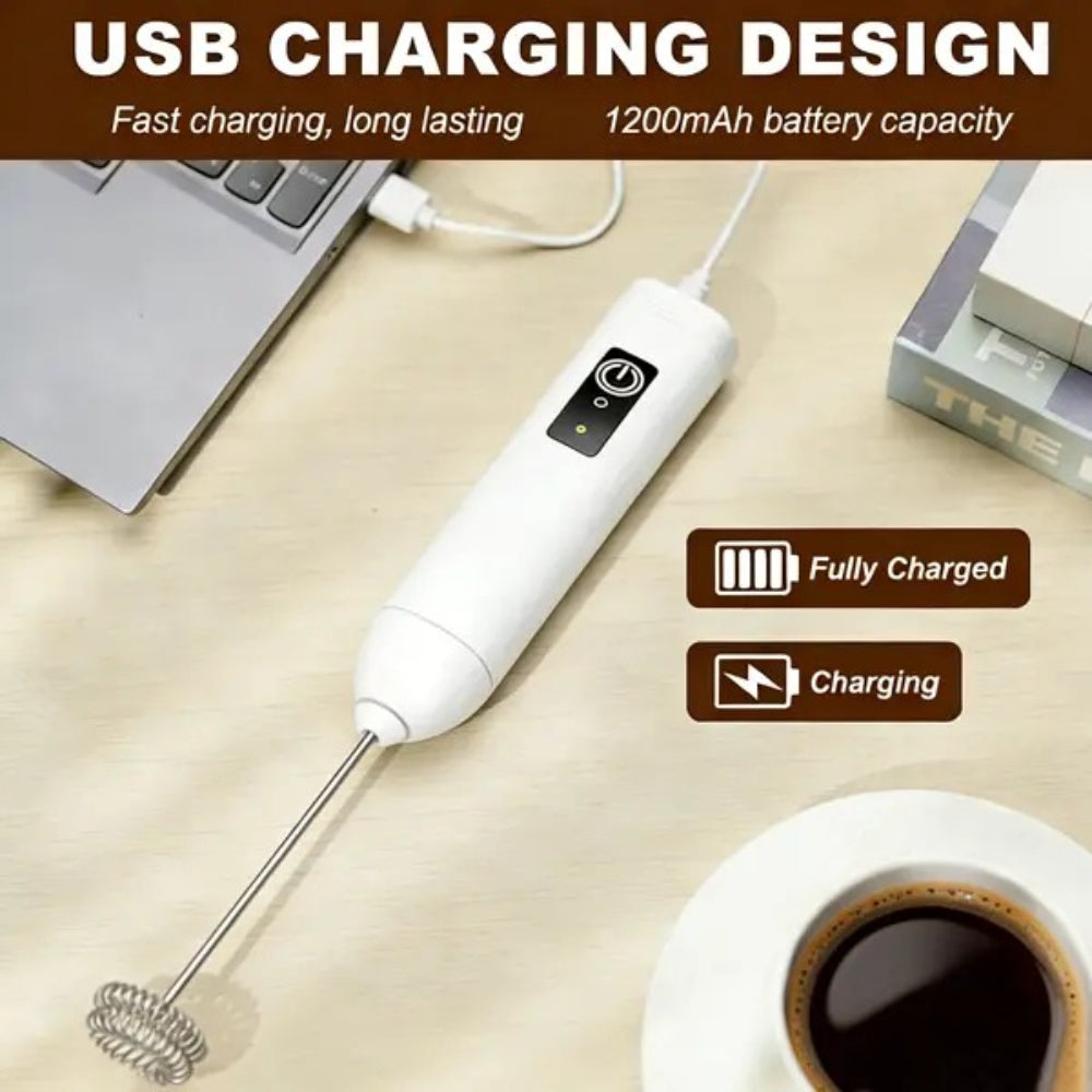 Rechargeable Milk Frother – 3-Speed Handheld Electric Whisk