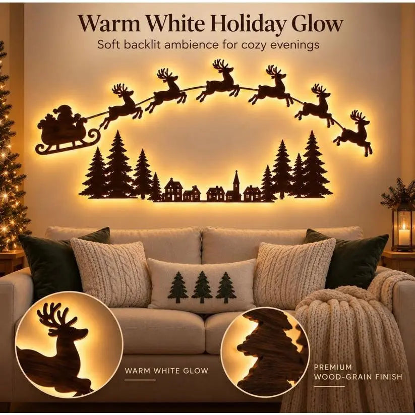 Lighted Santa & Reindeer Christmas Wall Decor