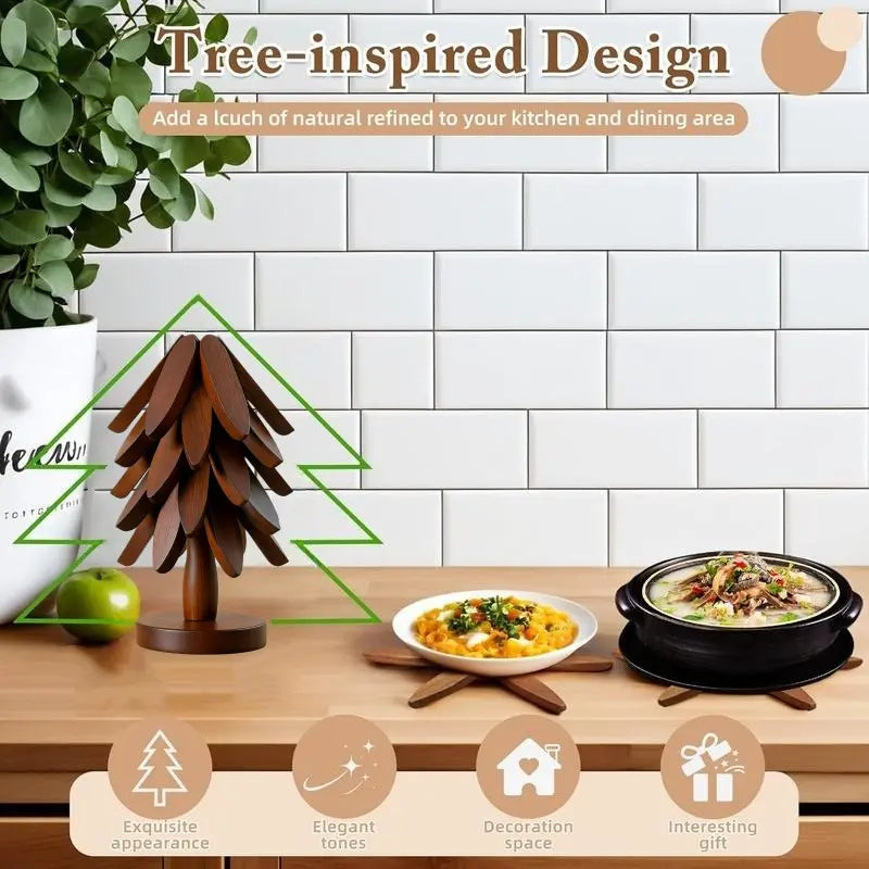 Foldable Walnut Wood Trivet Set