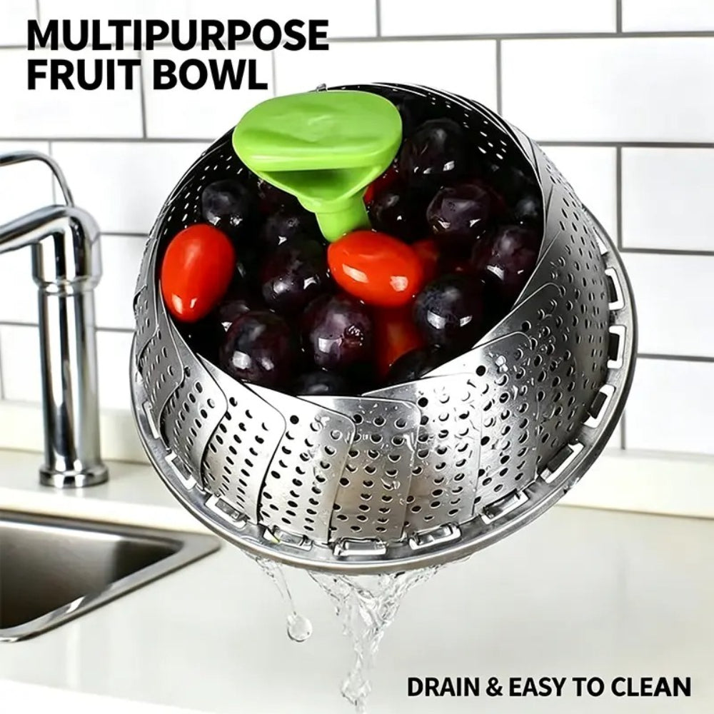 Expandable Stainless Steel Steamer Basket with Handle
