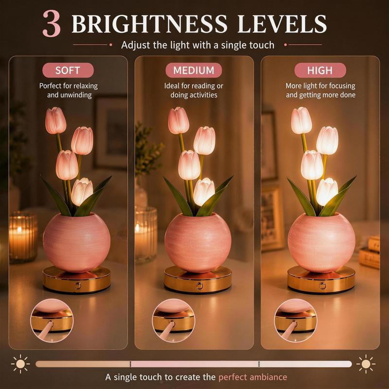 Tulip LED Night Light – 3 Brightness Levels & 3 Light Modes
