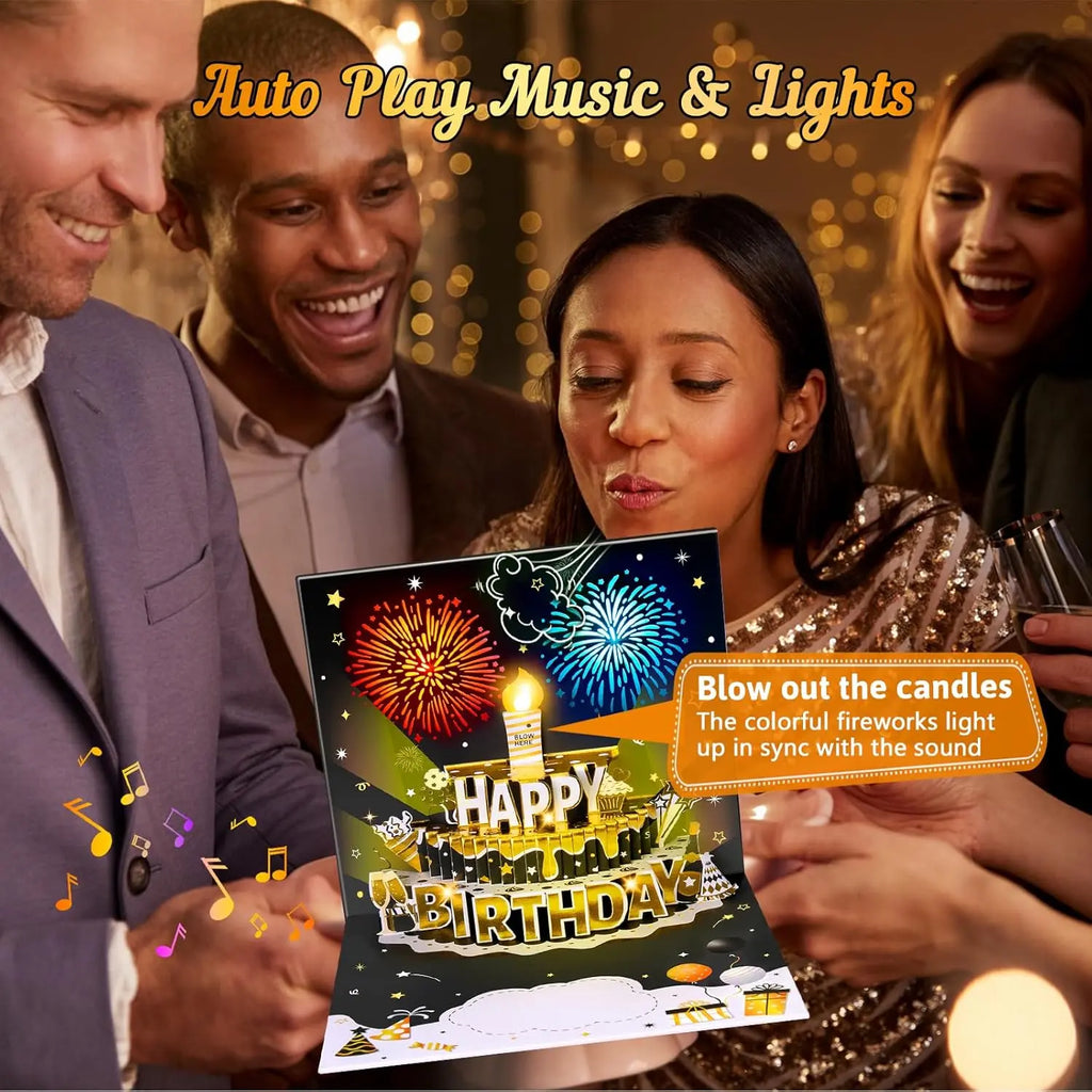 3D Pop Up Birthday Card with Music & LED Lights – DIY Age Cake Card