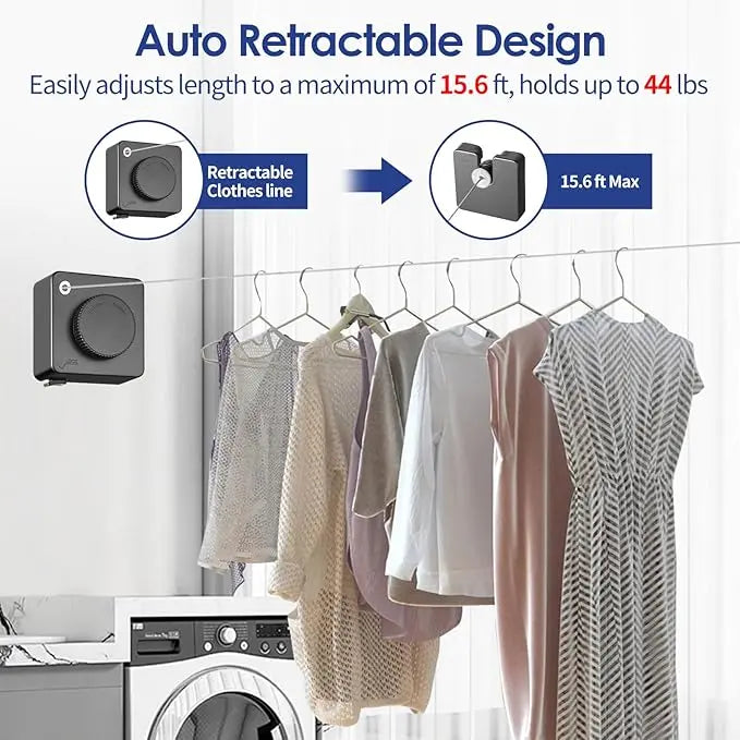 Wall-Mounted Retractable Clothesline – 15.6FT Lockable Drying Line