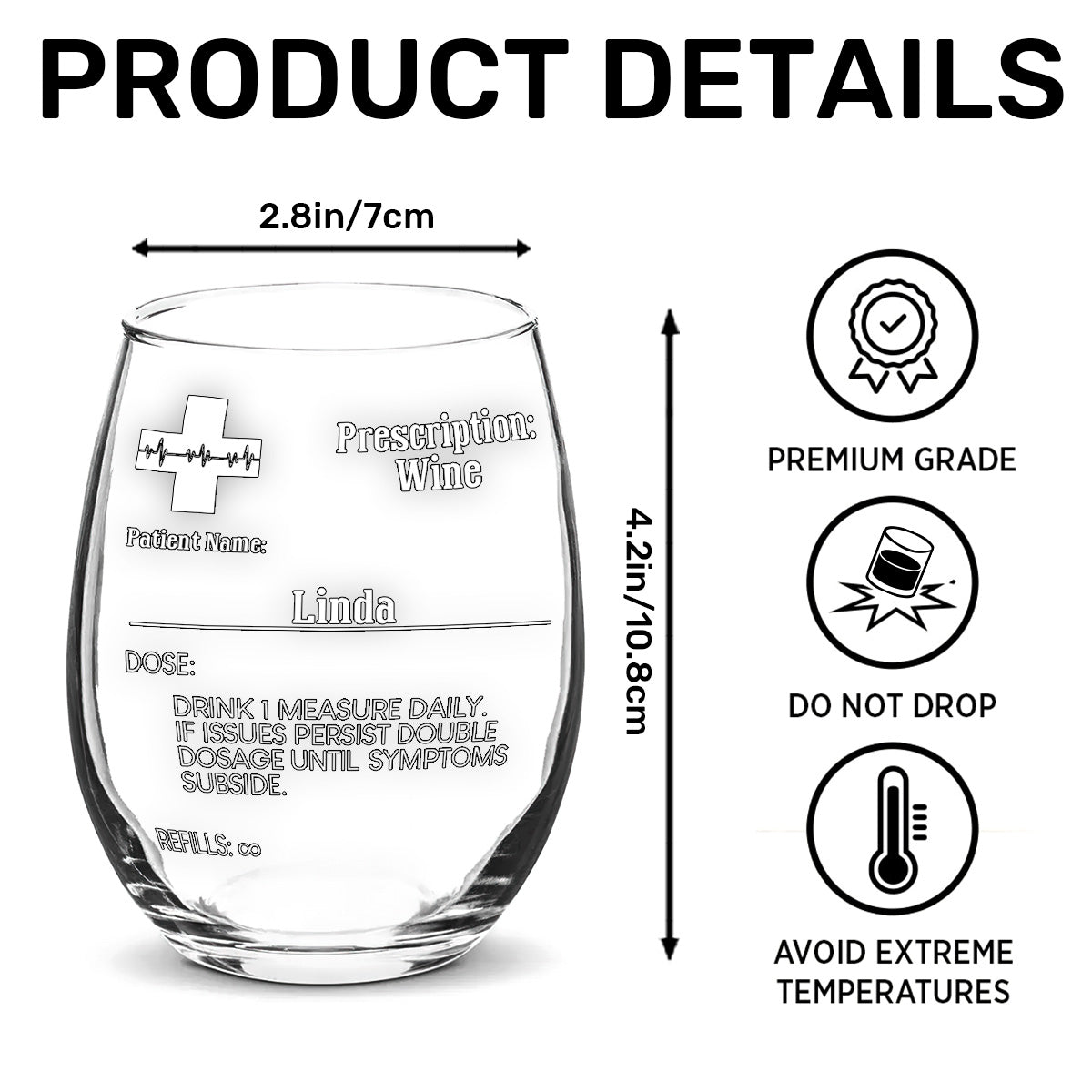 Prescription - Personalized Stemless Wine Glass - 5